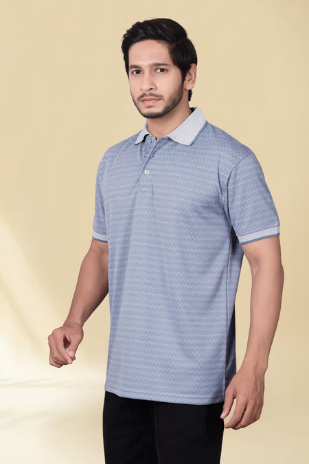 Men's All-Over Printed Regular Fit Polo T-Shirt — Sky Blue Angle View — Custom Printing Surat