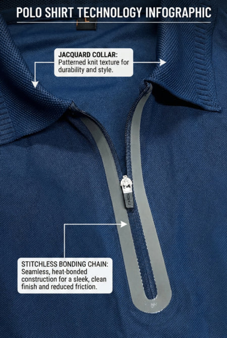 Men's Quarter-Zip Spread Collar Solid Polo T-Shirt — Airforce Blue Angle View — Custom Printing Surat