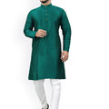 Men's Mandarin Collar Thread Work Jacquard Straight Kurta — Green