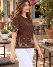 Women's Printed T-Shirt — Coffee Brown — Thumbnail 5