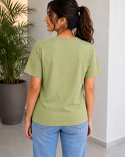 Women's Printed Pure Cotton Round Neck T-Shirt — Green — Thumbnail 5