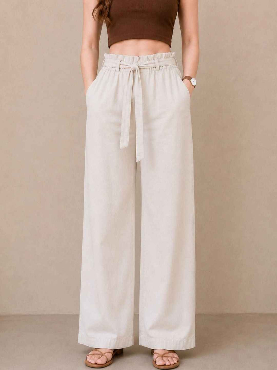 Women Comfort Easy Wash Trousers — Off White — Custom Print Studio