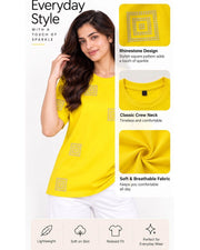 Women's Printed Drop-Shoulder Sleeves T-Shirt — Yellow — Thumbnail 5