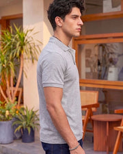 Men's All-Over Printed Polo Collar T-Shirt — Grey — Thumbnail 2