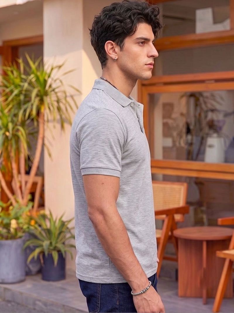 Men's All-Over Printed Polo Collar T-Shirt — Grey — Quality Craftsmanship Anatomy