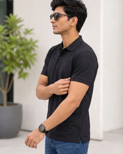 Men's Polo Collar T-Shirt — Black — Thumbnail 4