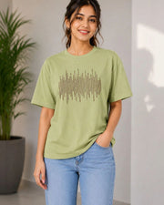 Women's Printed Pure Cotton Round Neck T-Shirt — Green — Thumbnail 2