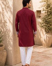 Men Maroon Floral Motif DTF Printed Kurta — Thumbnail 6