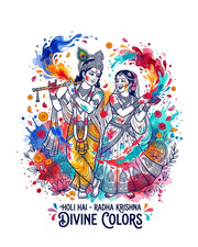 Radha Krishna Divine Colors Holi Graphic Cotton T-Shirt — White — Thumbnail 2