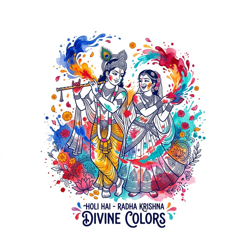 Radha Krishna Divine Colors Holi Graphic Cotton T-Shirt — White — Quality Craftsmanship Anatomy