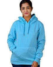 Unisex Long Sleeves Fleece Hooded Pullover Sweatshirt — Turquoise Blue — Thumbnail 1