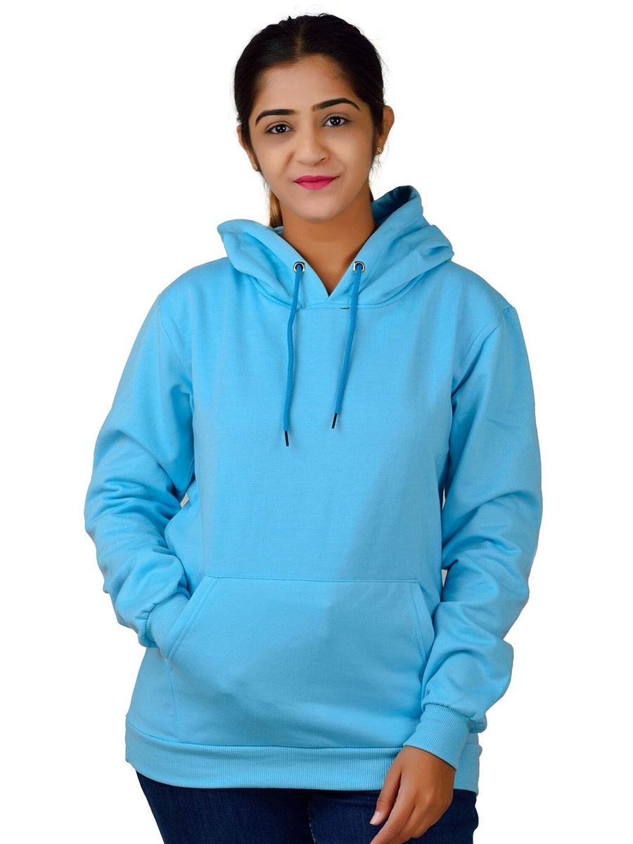 Unisex Long Sleeves Fleece Hooded Pullover Sweatshirt — Turquoise Blue — Tshirt Factory India Direct Manufacturer Surat