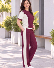 Women's Colourblocked T-shirt with Trousers — Purple — Thumbnail 5