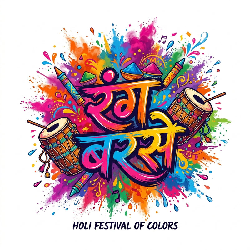 Rang Barse Dhol & Colors Celebration Graphic Cotton T-Shirt — White — Quality Craftsmanship Anatomy