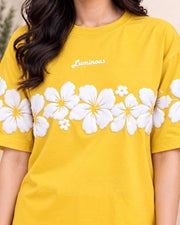 Women's Floral Printed Relaxed Fit T-Shirt — Yellow — Thumbnail 2