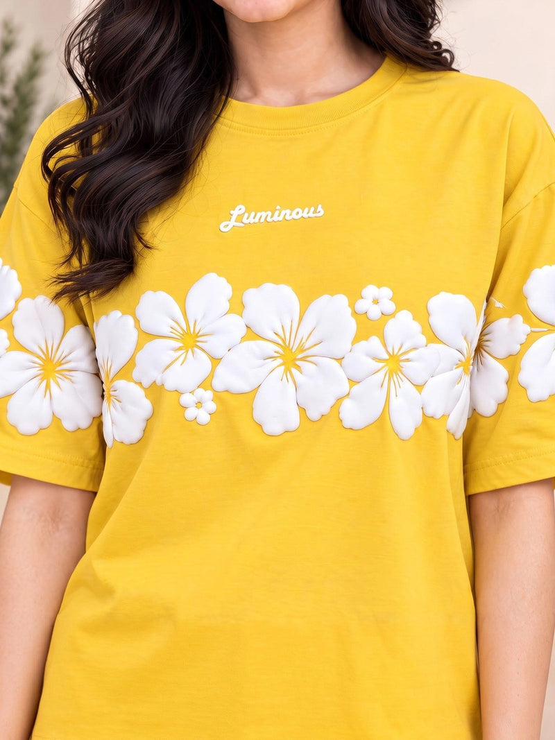 Women's Floral Printed Relaxed Fit T-Shirt — Yellow — Quality Craftsmanship Anatomy