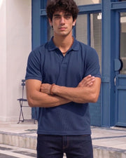 Men's All-Over Printed Polo Collar T-Shirt — Navy Blue — Thumbnail 7