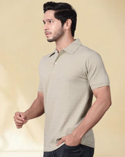 Men Polo Collar Slim Fit T-shirt — Cream — Thumbnail 5