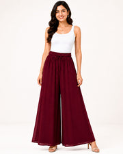 Women's Flared Viscose Rayon High-Waist Trousers — Maroon — Thumbnail 4
