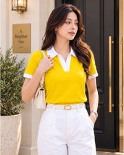 Women's Colourblocked Polo Collar T-Shirt — Yellow — Thumbnail 1