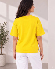 Women's Printed Drop-Shoulder Sleeves T-Shirt — Yellow — Thumbnail 6