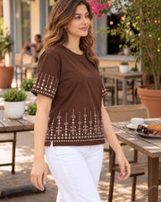 Women Printed T-shirt — Coffee Brown — Thumbnail 3