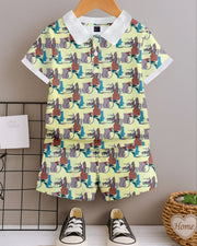 Kids Boys Premium Tropical Print Polo T-Shirt and Shorts Set — Mint Green — Thumbnail 1