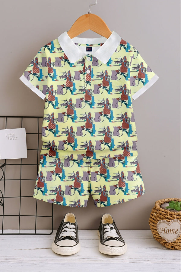Kids Boys Premium Tropical Print Polo T-Shirt and Shorts Set — Mint Green — Tshirt Factory India Direct Wholesale Manufacturer