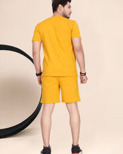 Men's Printed Pure Cotton T-Shirt With Shorts — Mustard — Thumbnail 7