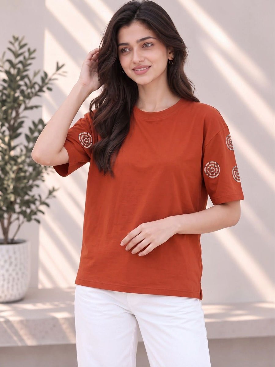 Women's Printed T-Shirt — Rust — Tshirt Factory India Direct Manufacturer Surat