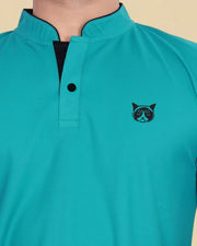 Men's Mandarin Collar T-Shirt — Teal — Thumbnail 2
