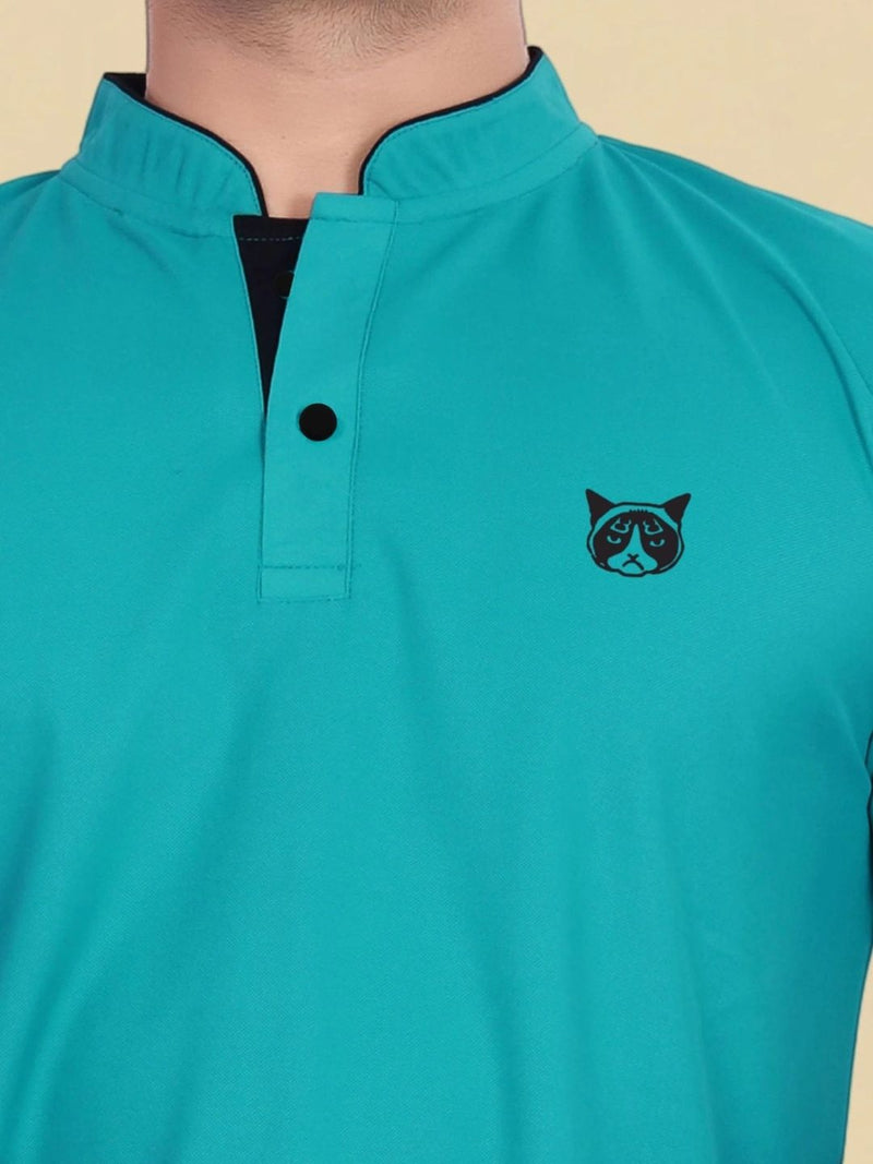 Men's Mandarin Collar T-Shirt — Teal — Quality Craftsmanship Anatomy