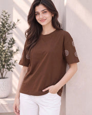 Women's Printed T-Shirt — Coffee Brown — Thumbnail 1