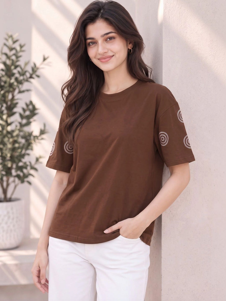 Women's Printed T-Shirt — Coffee Brown — Tshirt Factory India Direct Manufacturer Surat