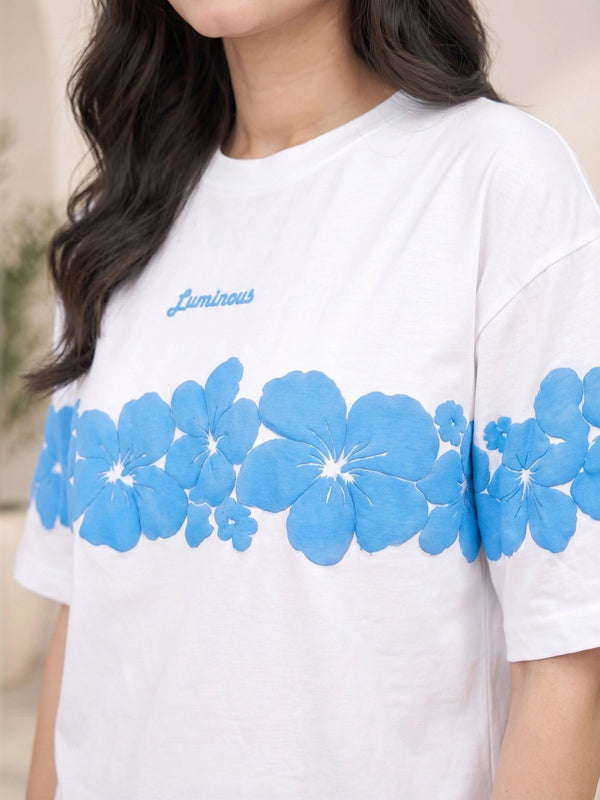Women's Floral Printed Relaxed Fit T-Shirt — White Angle View — Custom Printing Surat