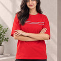 Divra Clothing Women Embellished Relaxed Fit T-Shirt — Red