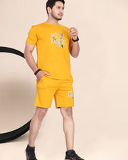 Men's Printed Pure Cotton T-Shirt With Shorts — Mustard — Thumbnail 5