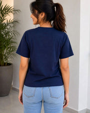 Women's Printed Pure Cotton T-Shirt — Navy Blue — Thumbnail 5