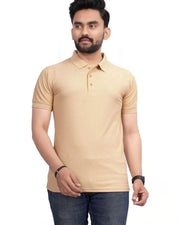 Men's Polo Collar Regular -Fit T-Shirt — Beige — Thumbnail 4