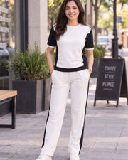 Women's Colourblocked T-shirt with Trousers — Off White — Thumbnail 6