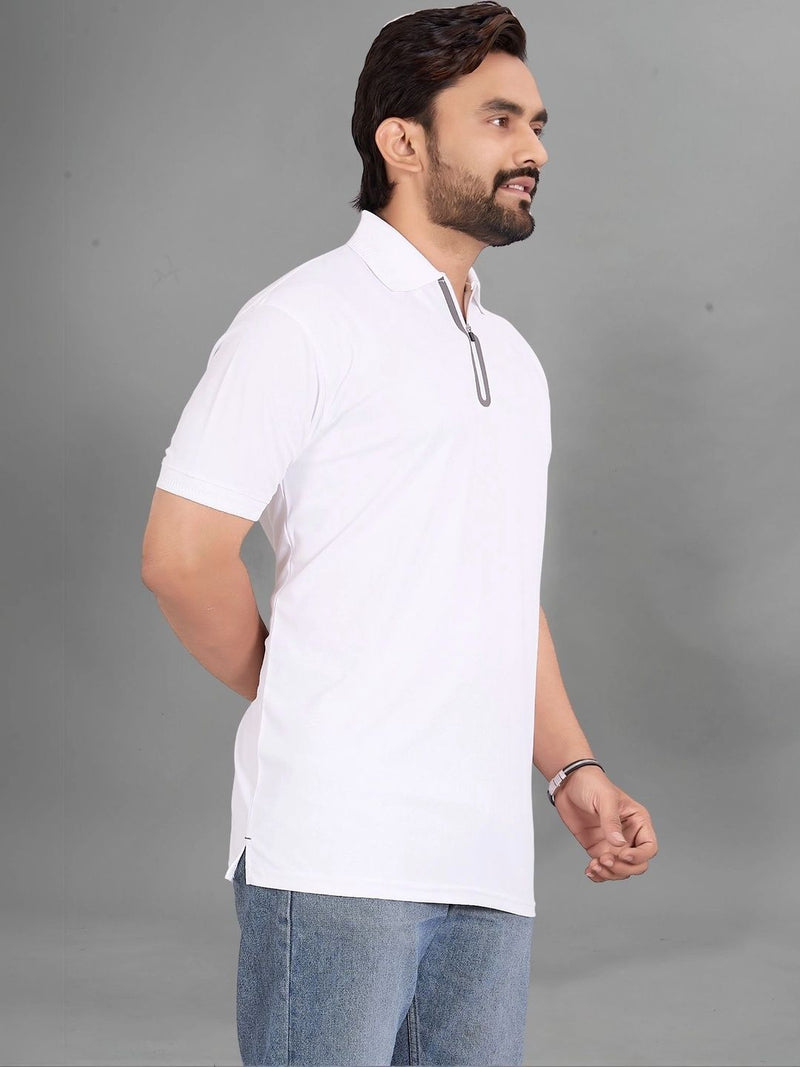 Men's Polo Collar Pockets T-Shirt — White — Quality Craftsmanship Anatomy
