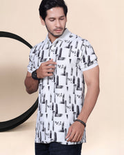 Divra Clothing Men Graphic All-Over Printed Polo T-Shirt — White — Thumbnail 2