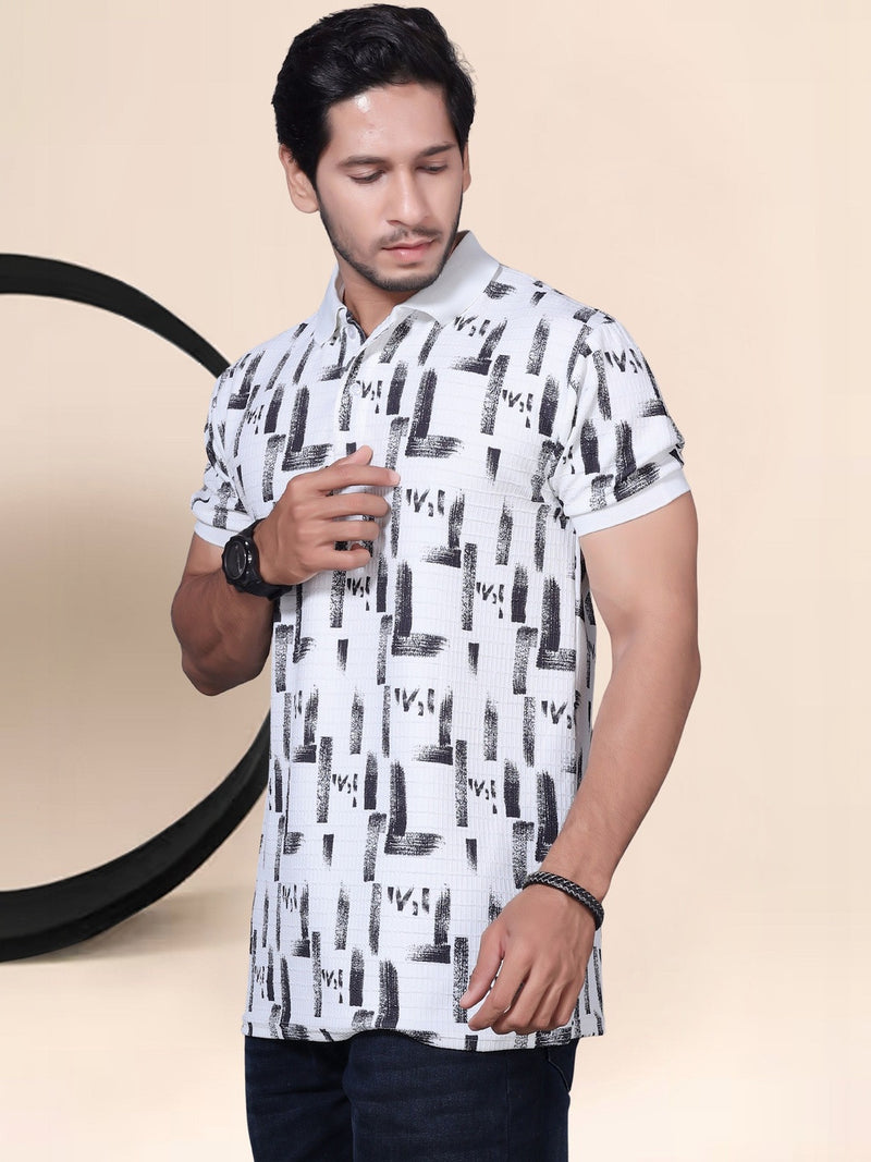 Divra Clothing Men Graphic All-Over Printed Polo T-Shirt — White — Quality Craftsmanship Anatomy