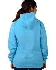 Unisex Long Sleeves Fleece Hooded Pullover Sweatshirt — Turquoise Blue — Thumbnail 3