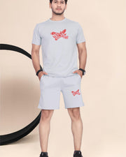 Men's Cotton Printed Night Suit Set of Top & Shorts — Grey — Thumbnail 5