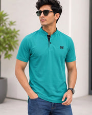 Men's Mandarin Collar T-Shirt — Teal — Thumbnail 1