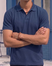 Men's All-Over Printed Polo Collar T-Shirt — Navy Blue — Thumbnail 3