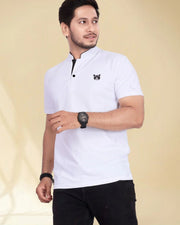 Men's Printed Mandarin Collar T-Shirt — White — Thumbnail 7