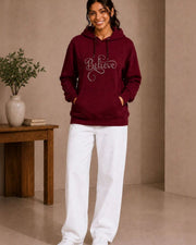 Women Printed Hooded Sweatshirt — Burgundy — Thumbnail 5