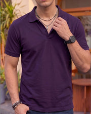 Men's All-Over Printed Polo Collar T-Shirt — Purple — Thumbnail 4